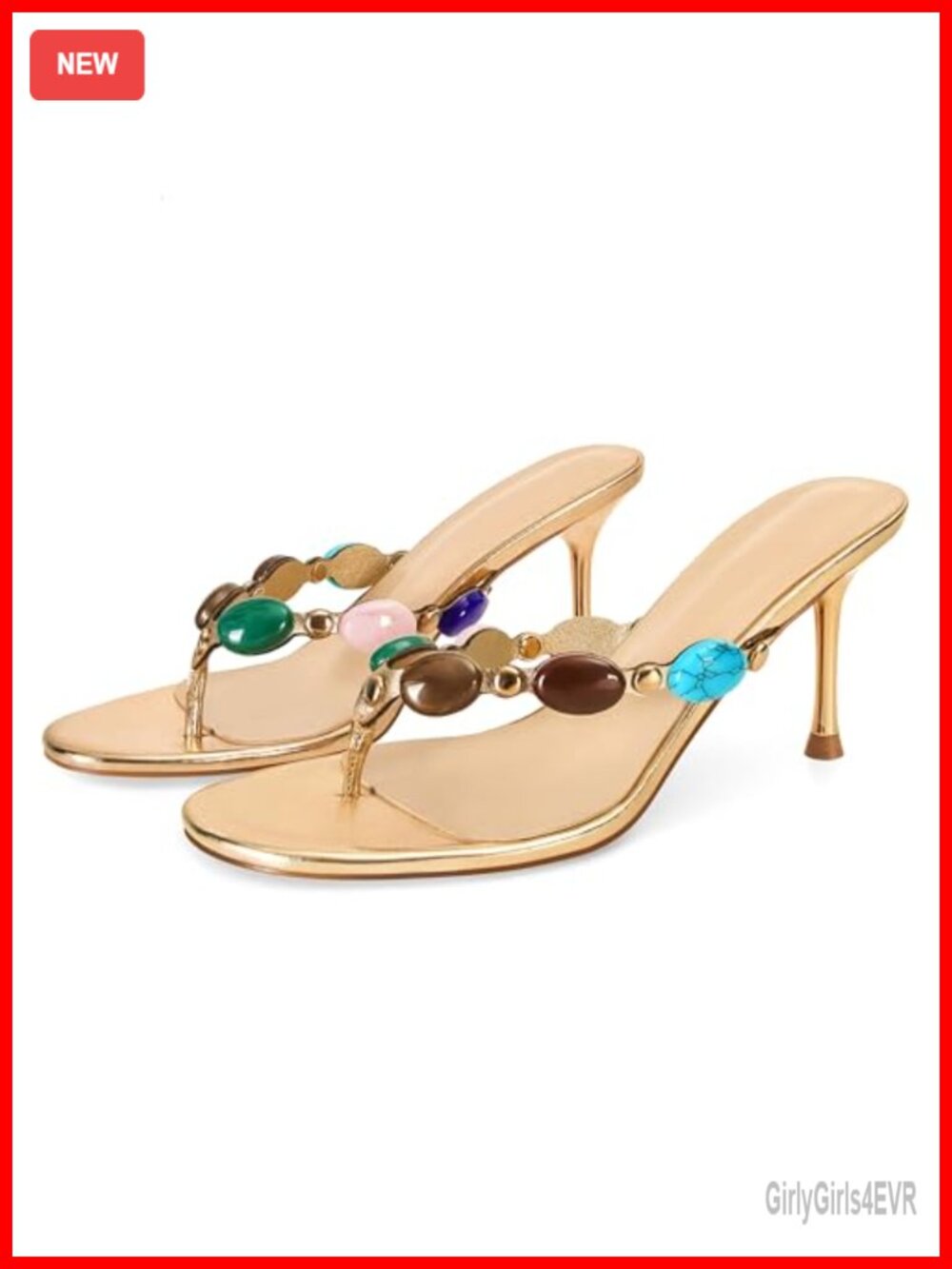 Wnshonzy Strappy Heeled Sandals Jewelled Thong Kitten Heel Slip On Dressy